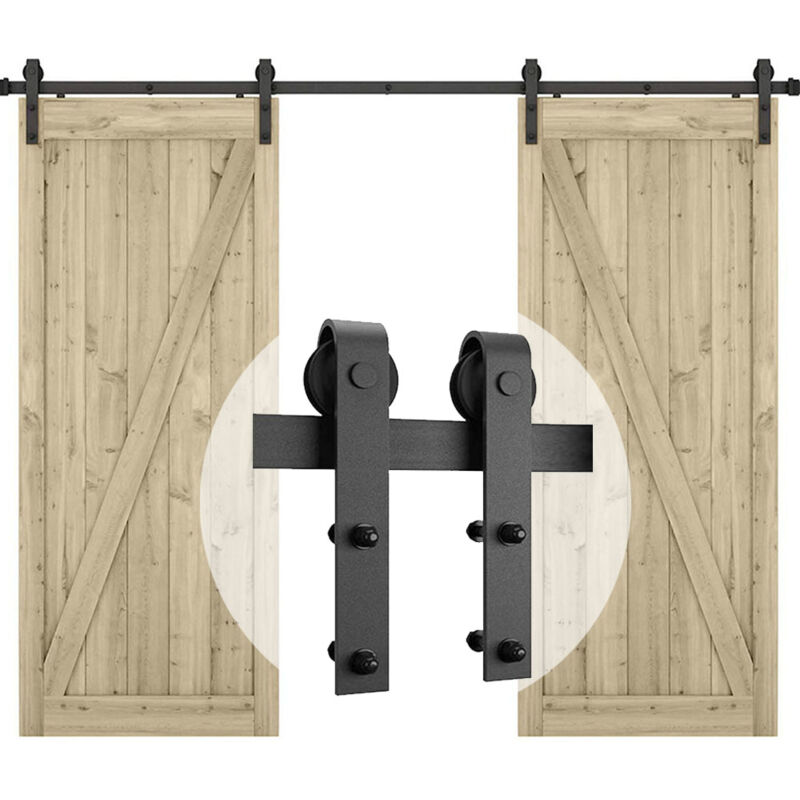 Quincaillerie Kit de Rail Roulettes pour Porte Coulissante Hardware pour Double Porte Suspendue en Bois Sliding Barn Door Hardware - 244CM/8FT