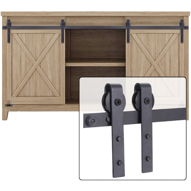 Quincaillerie Kit de Rail Roulettes pour Porte Coulissante Industriel pour Porte Suspendue en Bois Meuble tv Armoires - Double Porte 1,5M/4,9FT