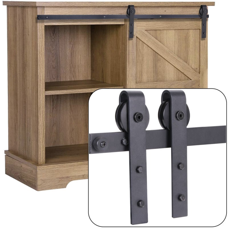 Quincaillerie Kit de Rail Roulettes pour Porte Coulissante Industriel pour Porte Suspendue en Bois Meuble tv Armoires - Simple Porte 1,5M/4,92FT
