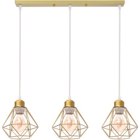 STOEX Retro Lampada a Sospensione Oro Vintage Industriale Loft Bar Metallo Paralume da Soffitto E27 per 3 (Senza Lampadine)