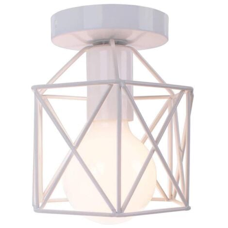 STOEX Retro Plafonnier Industrielle en Métal Carré Fer Noir, Suspension Cage Cube Luminaire E27 pour Salon Chambre Café Bar Restaurent Entrée Couloir (Blanc)