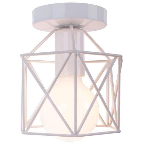 STOEX Retro Plafonnier Industrielle en Métal Carré Fer Noir, Suspension Cage Cube Luminaire E27 pour Salon Chambre Café Bar Restaurent Entrée Couloir (Blanc)