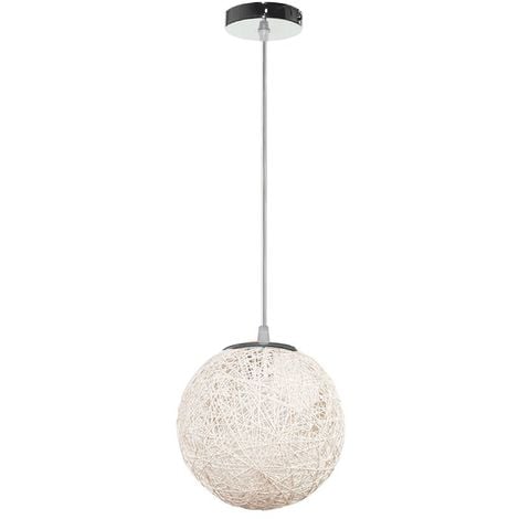 STOEX Rétro Suspension Luminaire en Rotin Globe Rond 20cm, Lustre Abat-jour DIY Lampe Plafond E27 pour Salon Restaurant Centre commercial Bar