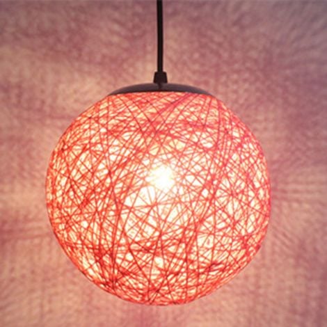 STOEX Rétro Suspension Luminaire en Rotin Globe Rond 20cm, Lustre Abat-jour DIY Lampe Plafond E27 pour Salon Restaurant Centre commercial Bar