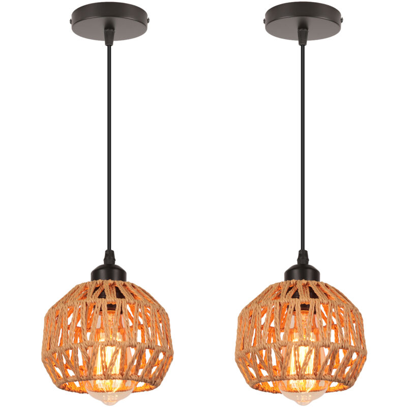 Lustre Vintage Lampe De Plafond En Corde De Chanvre Luminaire Plafonnier D'Intérieur En Métal Pour Salon Couloir Chambre à Coucher 2PCS