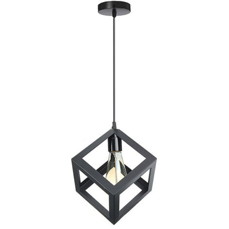 Stoex – Suspension cube en métal noir – Lustre rétro vintage moderne – Dimensions 22x16cm – Ampoule E27 jusqu'à 60W – Installation facile