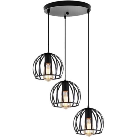 STOEX Suspension luminaire industrielle design forme cage, Métal lustre abat-jour 3 lampes pour salon chambre salle à manger (sans ampoule)