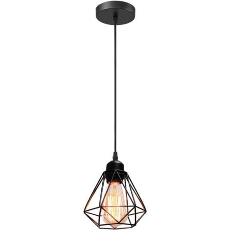 STOEX Suspension Luminaire Industrielle Métal Lustre Plafonnier Style Cage Géométrique E27 Mini Lampe Suspension Vintage pour Cuisine Chambre Couloir, Noir, Ø 16cm - Noir