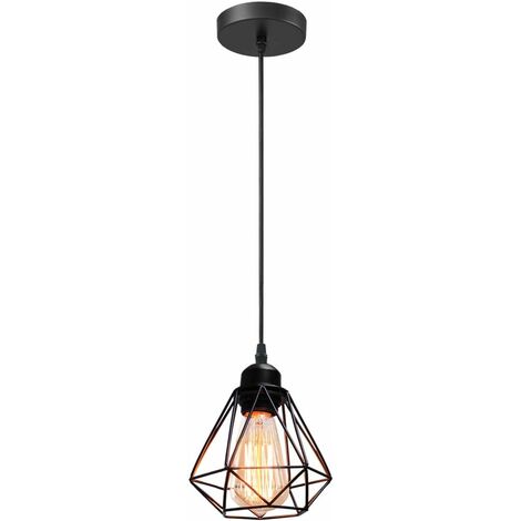 STOEX Suspension Luminaire Industrielle Métal Lustre Plafonnier Style Cage Géométrique E27 Mini Lampe Suspension Vintage pour Cuisine Chambre Couloir, Noir, Ø 16cm - Noir
