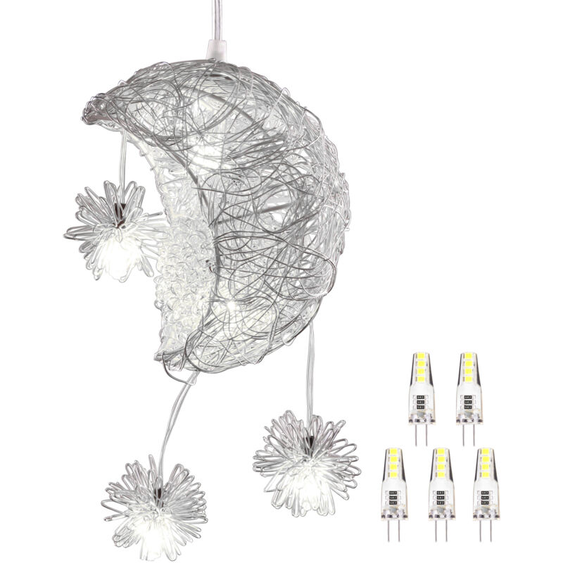 Suspension Luminaire Moderne Disign Lune et Étoiles 5 Lampes LED Lustre Plafonnier Suspension pour Enfants Chambre Salon Cadeau - Mini 20CM Lumière