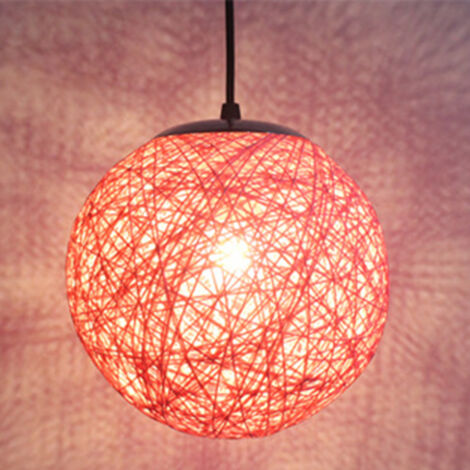 STOEX Vintage Lámpara de Suspensión - Abajur de Globo Redondo de Rotin Ø15cm ,Lustre DIY E27 para Salón Restaurant Bar (Rosa)
