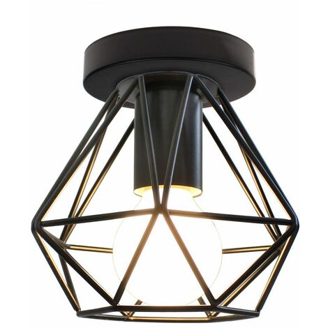 STOEX Vintage Plafonnier Style Industrielle Rétro Design forme Cage Diamant Métal Luminaire pour Salon Chambre Salle à manger (sans ampoule)(x1)