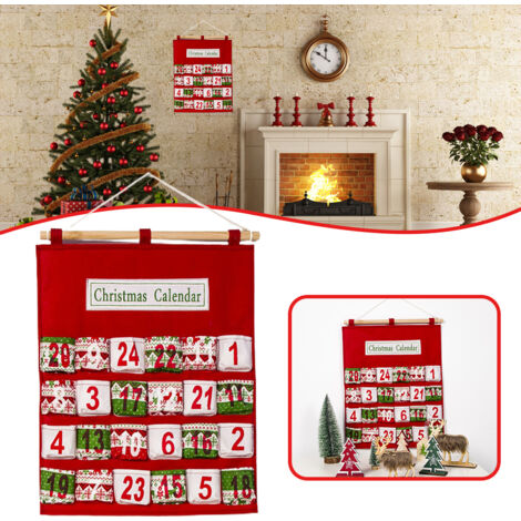 Stoff-Adventskalender zur Wandmontage mit 24 Fächern, Weihnachtsdekoration, Aufbewahrung für Süßigkeiten, festliche, mehrlagige Tasche