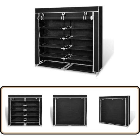Stoff Schuhschrank mit Abdeckung 115 x 28 x 110 cm Schwarz - Schuhschrank - Schuhregal - Garderobe - Stauraum - Organisation