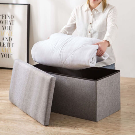 Stoffbespannter Aufbewahrungshocker 40x30cm - Multifunktionale Box mit Fußstütze, Hocker und Stauraum für Wohnzimmer, Büro, grau [großes Modell]