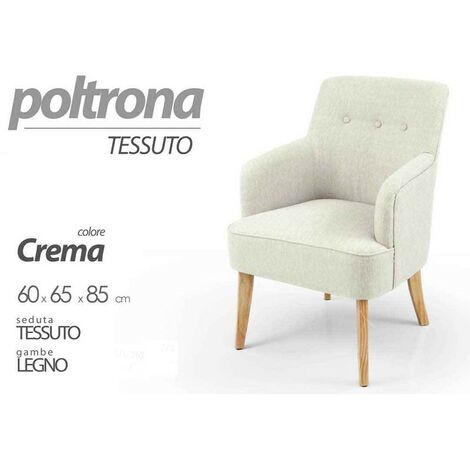 Stoffsessel für Schlafzimmer oder Wohnzimmer mit Holzfüßen cm 60 x 65 x 85 h creme