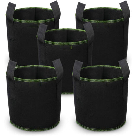 Stofftopf Pflanzsack,5 Stück Tomaten Pflanzbeutel Vliesstoff Pflanztasche für Tomaten, Erdbeeren, Blumen, Pflanzen, Schwarz - 3 Gallonen