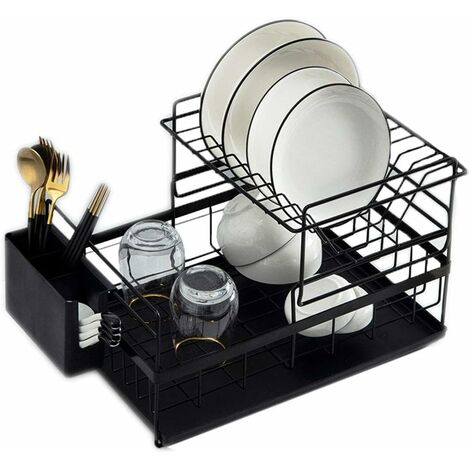 B&Z Dish Driner Rack Plate Drying Rack Extra Large - BLACK - 48 x 37.5 x  11.5 cm