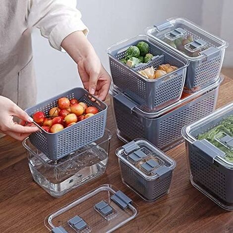 1pc Refrigerator Storage Box With Lid And Drain Basket, Fruit Vegetable  Storage Containers Transparent Drainable Stackable Produce Saver Container  Food Organizer Bins For Fresh Vegetable Fruit, Home Kitchen Supplies