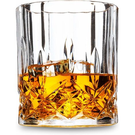 Whiskey Glass Set of 4 11oz Crystal Bourbon Rock Glass & Ice Ball Mold Gift