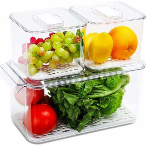 Réfrigérateur Boîte De Rangement avec Couvercle, Empilable Boite Jambon  Frigo, Boîte Fraîcheur Alimentaire, pour Fruits/Légumes/Viande (Blanc,S)