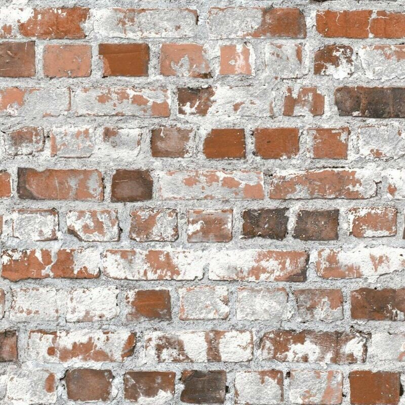 Muriva - Stone Brick Wall Rustic Red Grey Grout Thick Textured Realistic Urban Wallpaper