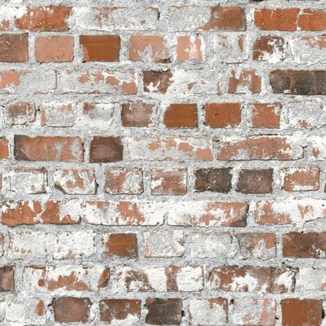 Stone Brick Wall Rustic Red Grey Grout Thick Textured Realistic Urban Wallpaper