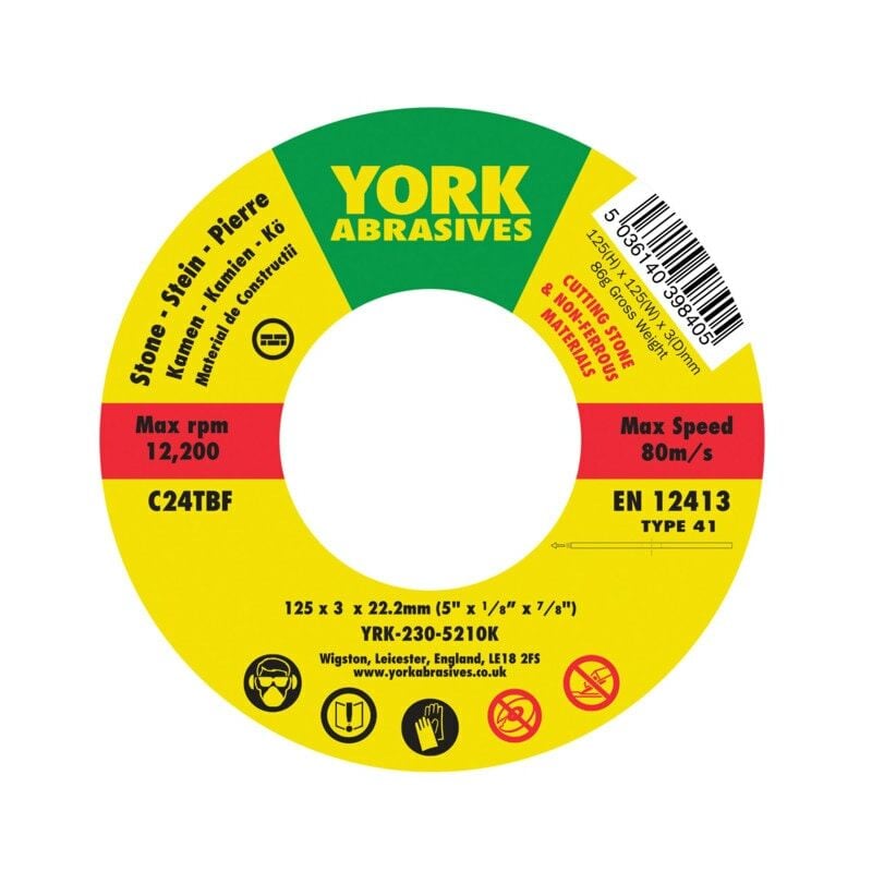 York - 125 x 3X 22MM C24 r-bf Reinforced Silicon Carbide Stone Cutting - you get 5