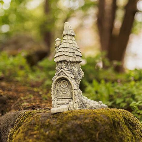 Stone Effect Fairy House Resin Statues Outdoor Ornaments - Weatherproof Outdoor Fairy Garden Ornaments Sculpture for Patio, Yard, Lawn, Grave Ornaments, Garden Decor Outdoor Decorations