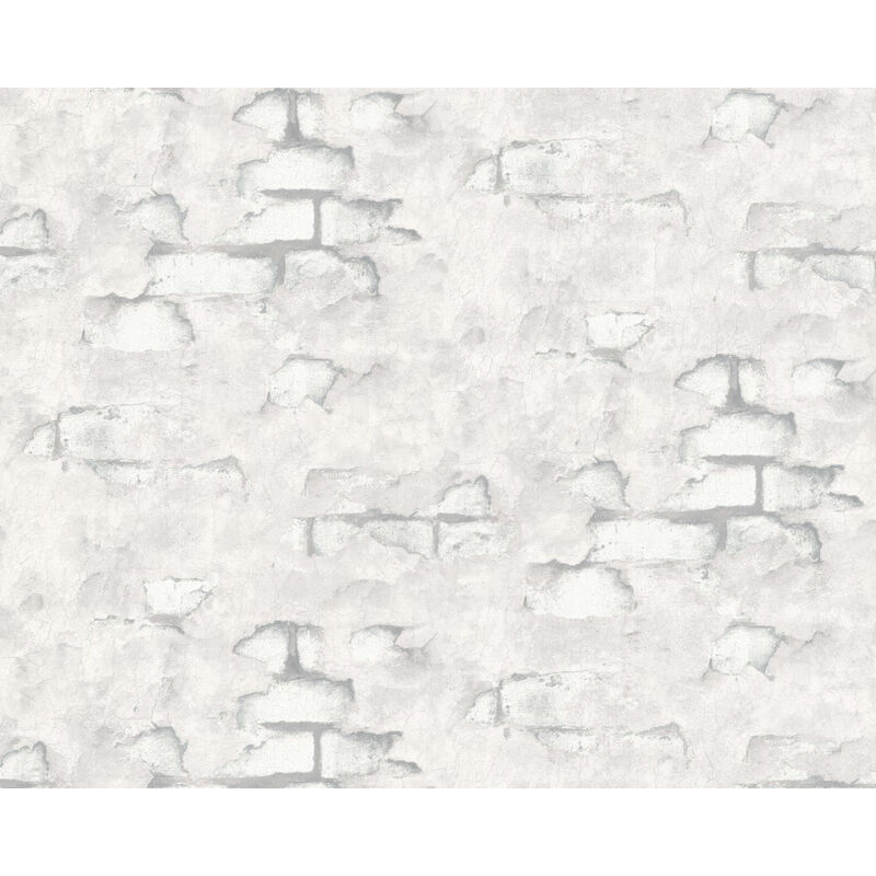 Stone tile wallpaper wall EDEM 819DN50 hot embossed non-woven wallpaper slightly textured with decorative render look matt white light grey platinum