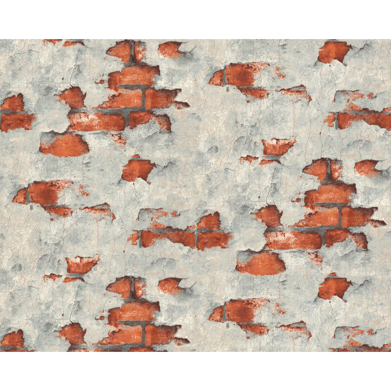 Edem - Stone tile wallpaper wall 819DN55 hot embossed non-woven wallpaper slightly textured with decorative render look matt grey brick red quartz