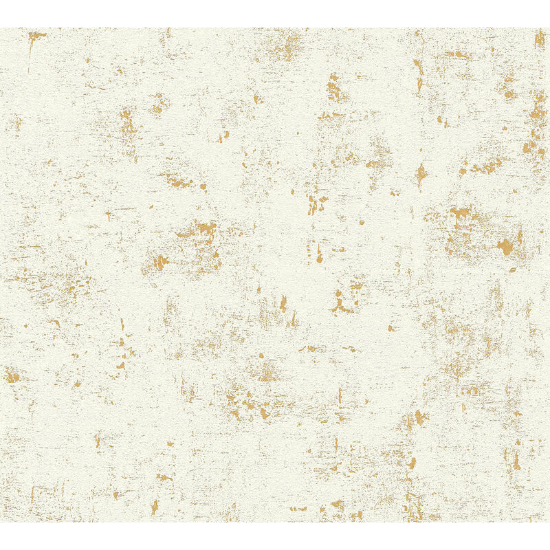 Profhome - Stone tile wallpaper wall 230775 non-woven wallpaper slightly textured with tangible texture matt white gold 5.33 m2 (57 ft2) - white