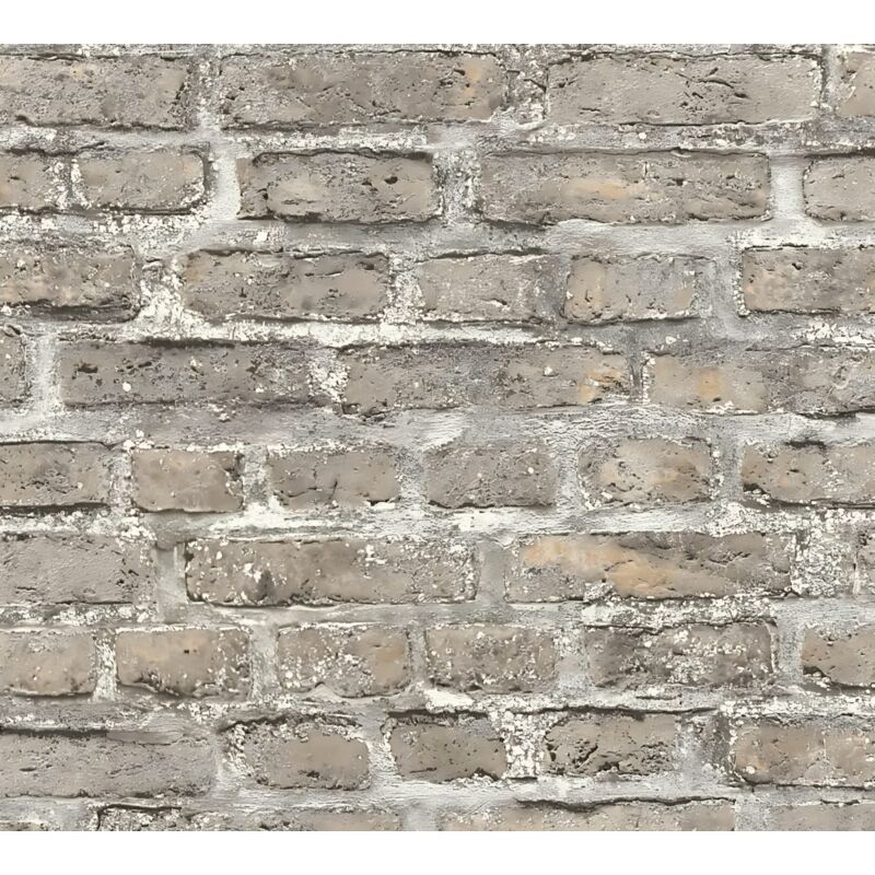 Profhome - Stone Tile Wallpaper Wall 361394 Non-woven Wallpaper Smooth With Nature-inspired Pattern Matt Grey Brown 5.33 M2 (57 Ft2)