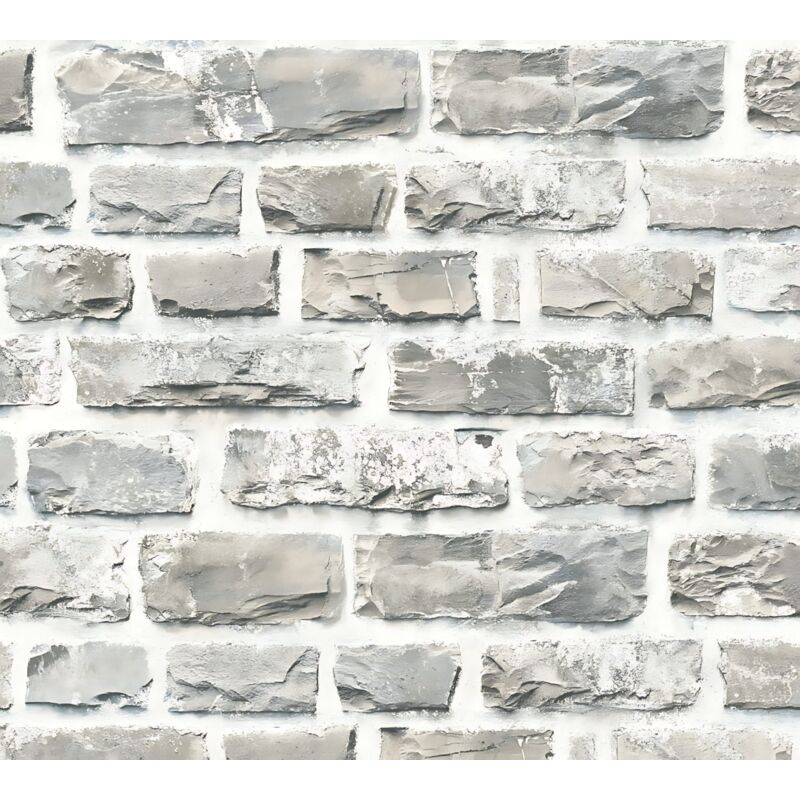 Profhome - Stone Tile Wallpaper Wall 361402 Non-woven Wallpaper Smooth With Nature-inspired Pattern Matt Beige Grey Bronze 5.33 M2 (57 Ft2)