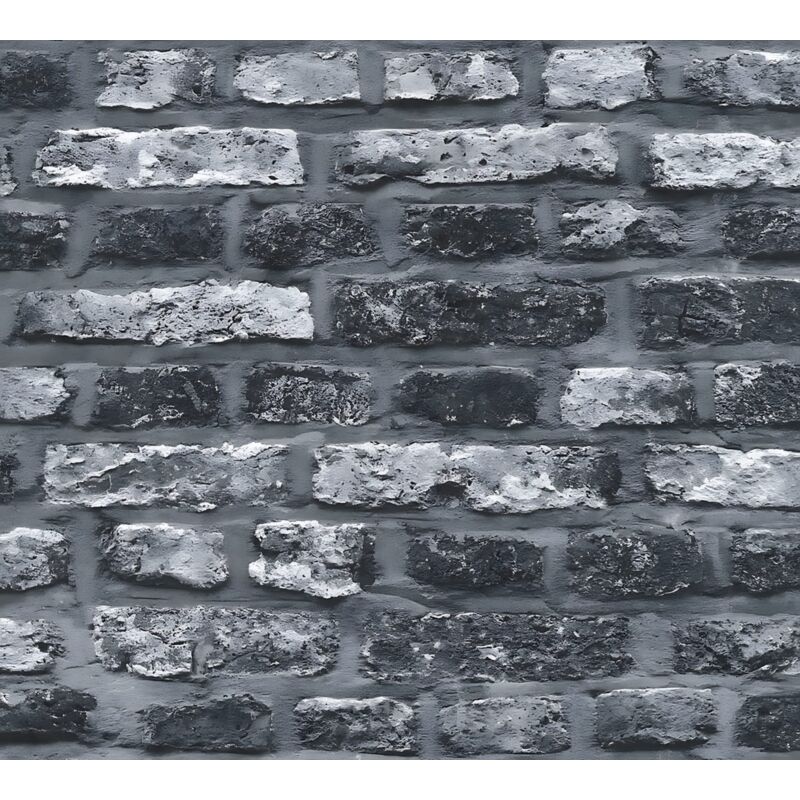 Profhome - Stone Tile Wallpaper Wall 362812 Non-woven Wallpaper Smooth With Nature-inspired Pattern Matt Grey Black 5.33 M2 (57 Ft2)