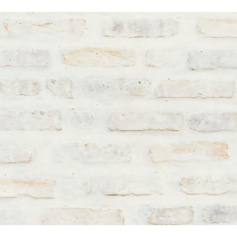 Profhome - Stone Tile Wallpaper Wall 374221 Non-woven Wallpaper Smooth With Nature-inspired Pattern Matt White Grey Red 5.33 M2 (57 Ft2)