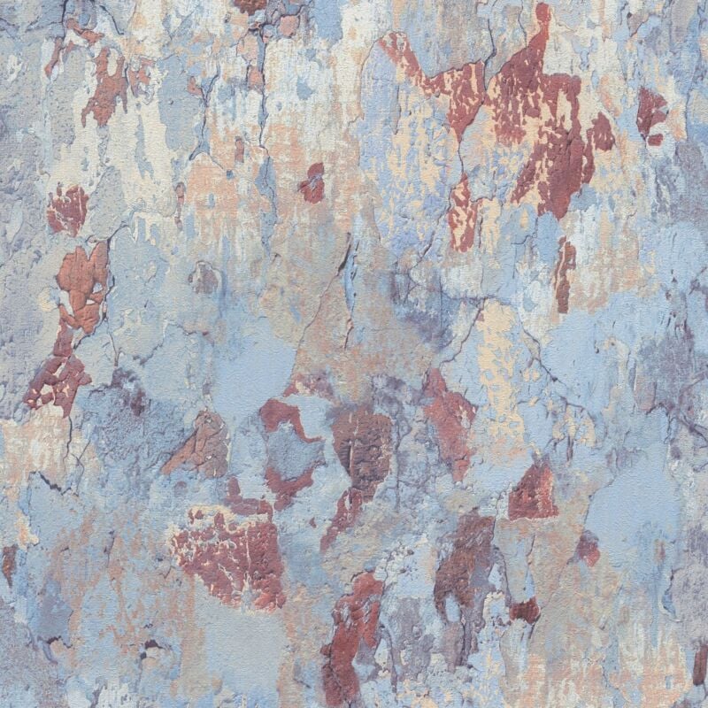 Profhome - Stone tile wallpaper wall 379542 non-woven wallpaper slightly textured stone look matt blue red beige cream 5.33 m2 (57 ft2)