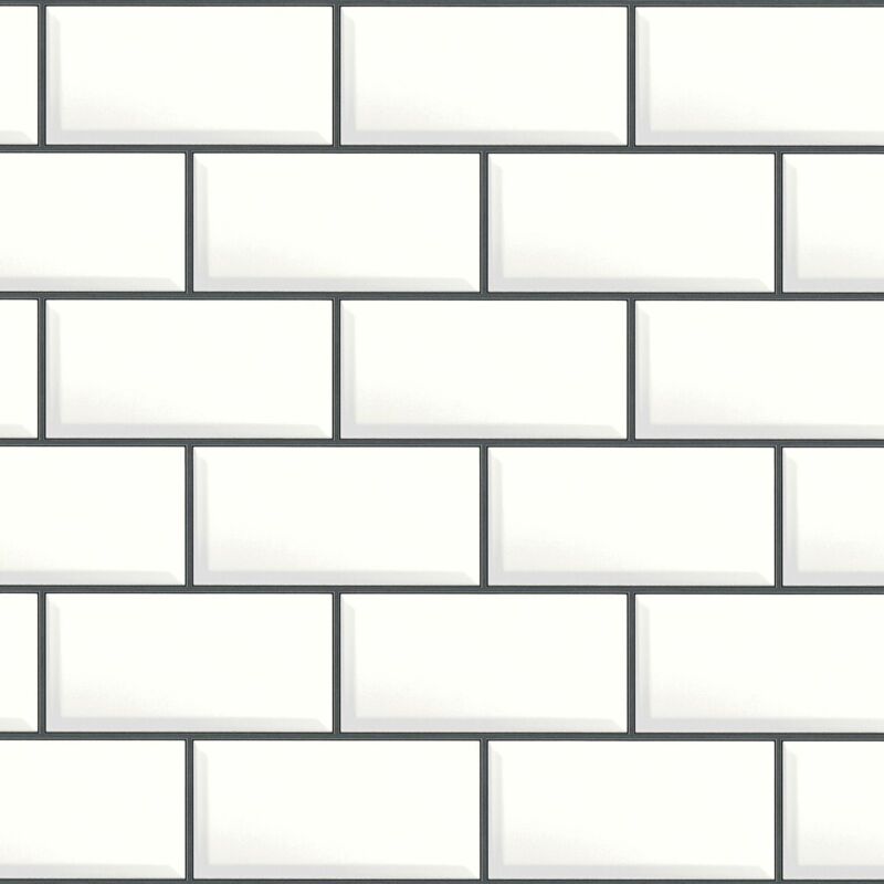 Stone tile wallpaper wall Profhome 383572 hot embossed non-woven wallpaper smooth stone look shiny white black 5.33 m2 (57 ft2)