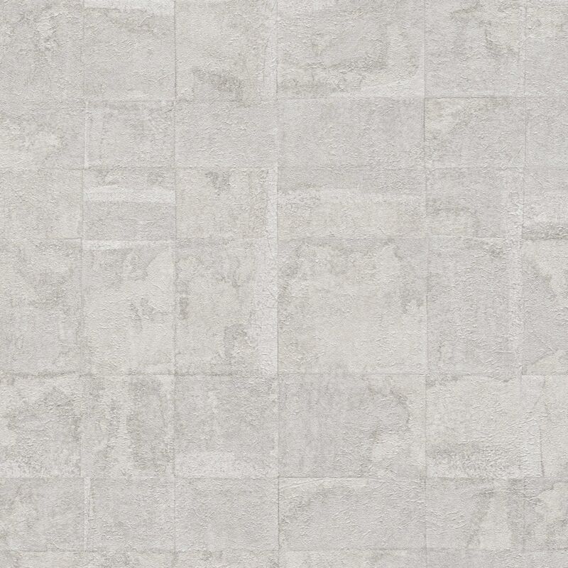 Profhome - Stone Tile Wallpaper Wall 396713 Hot Embossed Non-woven Wallpaper Textured Metallic Look Grey Silver 5.33 M2
