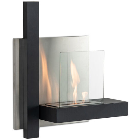 STONES HOME FURNITURE, Caminetto a Bioetanolo da Parete, Senza Fumo, Bruciatore in Acciaio da 1,5 l, Durata Fiamma 3 ore, Modello Chassis, Colore Nero con Vetro Temperato, 75 x 63 x h 22 cm