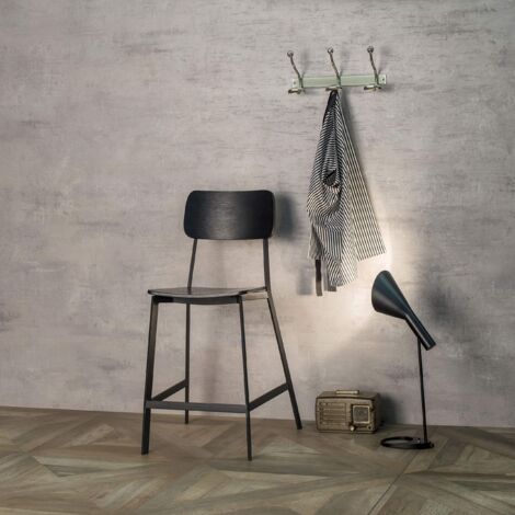 STONES HOME FURNITURE, Sgabello in Legno Laccato con Struttura in Metallo Verniciato, Sgabello Bar e Cucina, Modello Woody, Colore Nero, 51 x 51 x 97 cm