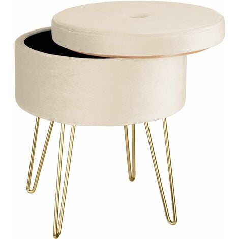 Stool Ava - round, padded velvet look, with storage space - bar stool, dressing table chair, dressing table stool - cream