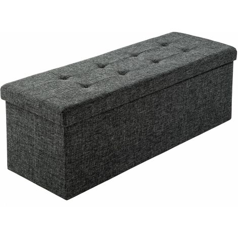 Stool - foldable, padded, polyester, large storage space, 110 x 38 x 38 cm - storage ottoman, shoe storage bench, hallway bench - dark grey