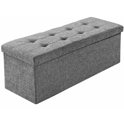 Stool - foldable, padded, polyester, large storage space, 110 x 38 x 38 cm - storage ottoman, shoe storage bench, hallway bench - light grey