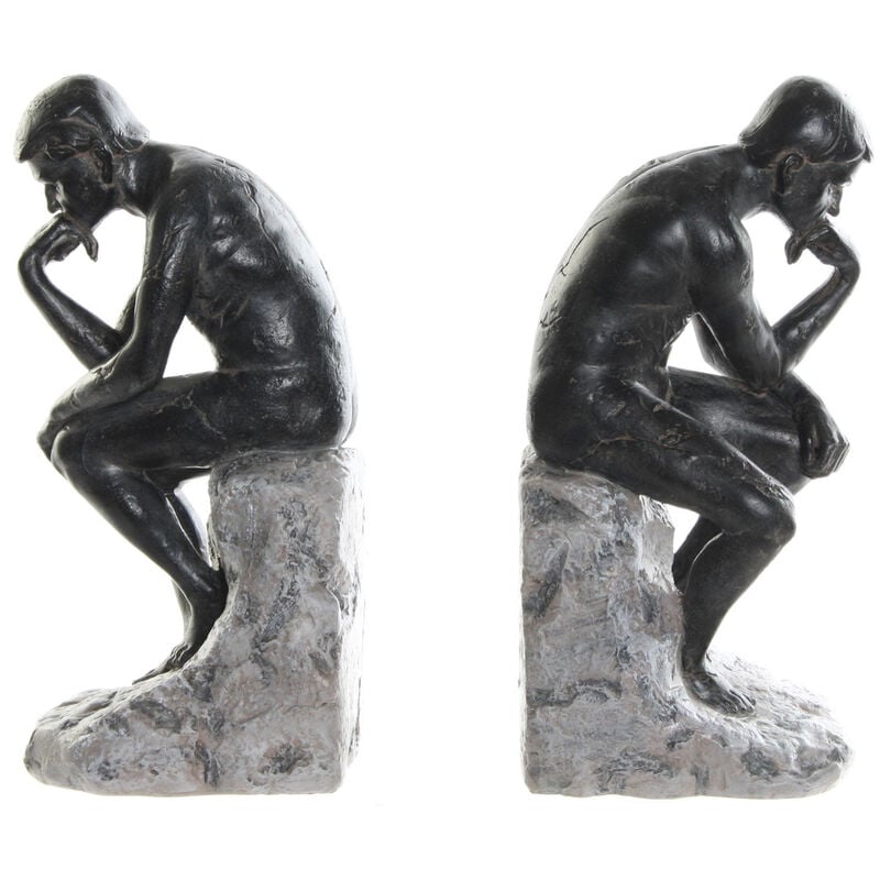 Dkd Home Decor - Stop-livres penseurs en résine noire patinée