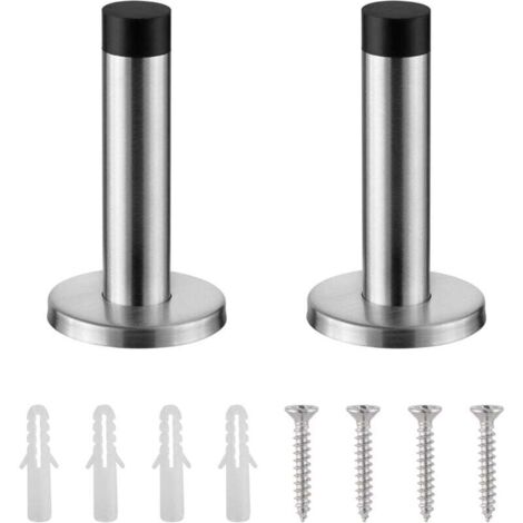 Stop Porte Robuste pour Plinthes - Lot de 2 Bloc Porte - Butee de Porte Murale en Acier Inoxydable avec Pointe en Caoutchouc - Butoir