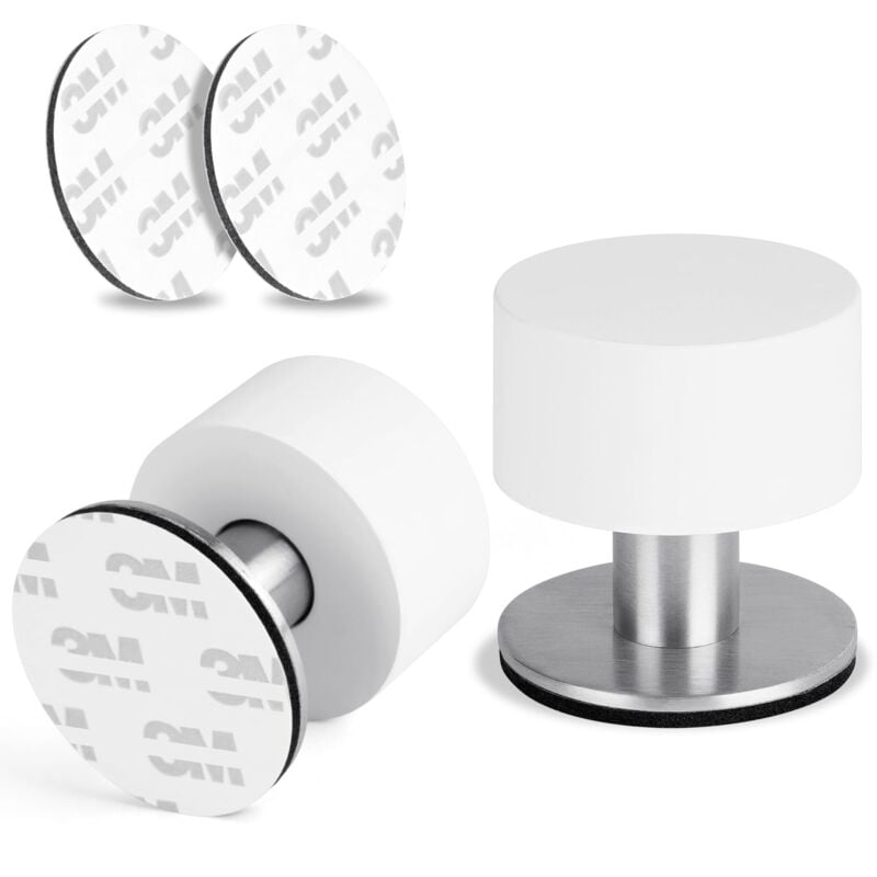 Stop Portes, Lot de 2 Butée de Porte Adhésive Butoirs de Porte en Inoxydable, Arrêts de Portes avec Caoutchouc Antichoc, pour Cuisine, Chambre, Bureau