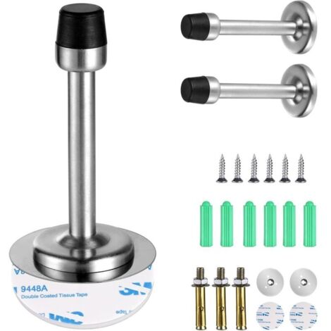 Stop Portes, Lot de 3 Stop Porte Robuste, Inoxydable Butée de Porte Extra Longue de 9,5 cm avec Pointe en Caoutchouc, Allonger le Pare-Chocs Protéger la Poignée Meubles Porte Mur