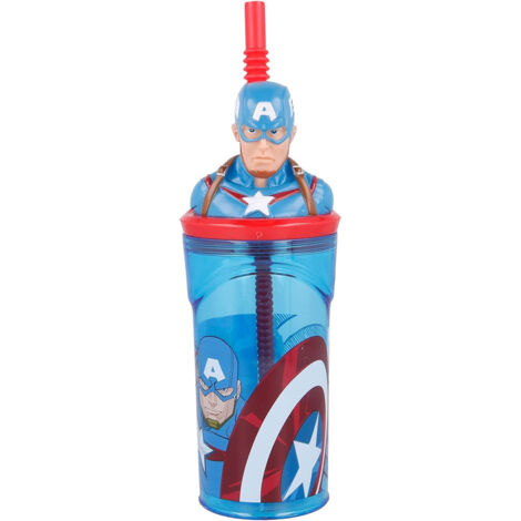 STOR Bicchiere con Cannuccia per Bambini 3D con Grafica di Marvel Captain