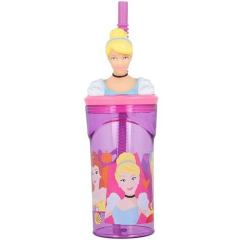 STOR Bicchiere in plastica bambine Disney Princess da 360 ml con cannuccia